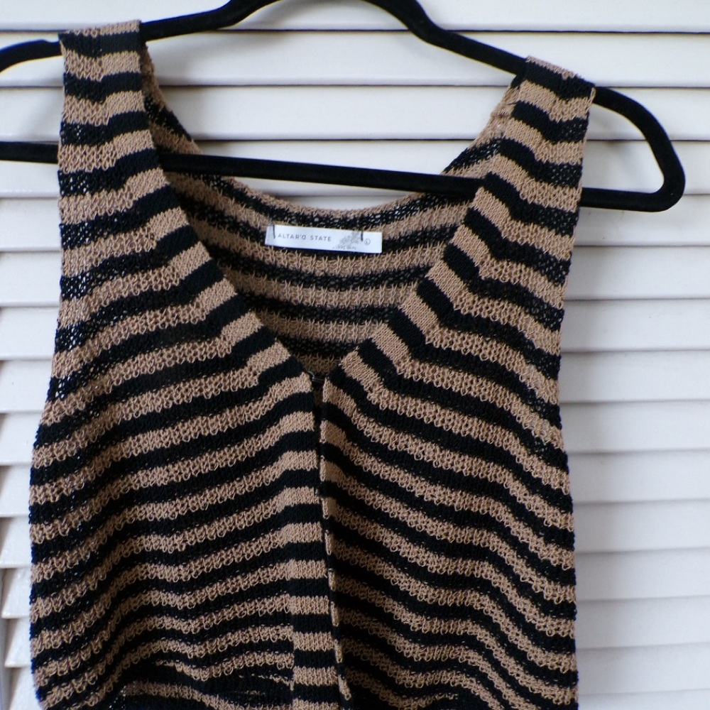 Altar'd State Black and Tan Striped V-Neck Sweater